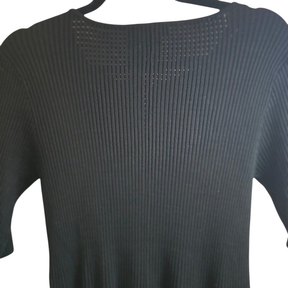Chelsea & Theodore L Black Peplum Keyhole Top Ribbed Knit Coquette Utility Goth - Picture 8 of 11